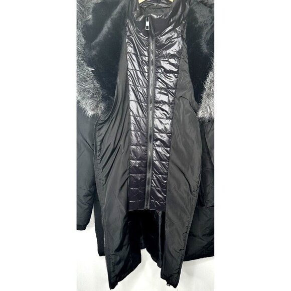 Lily Morgan Winter Parka Hooded Coat Removable Faux Fur Trim Black Womens Sz XL - Picture 6 of 14